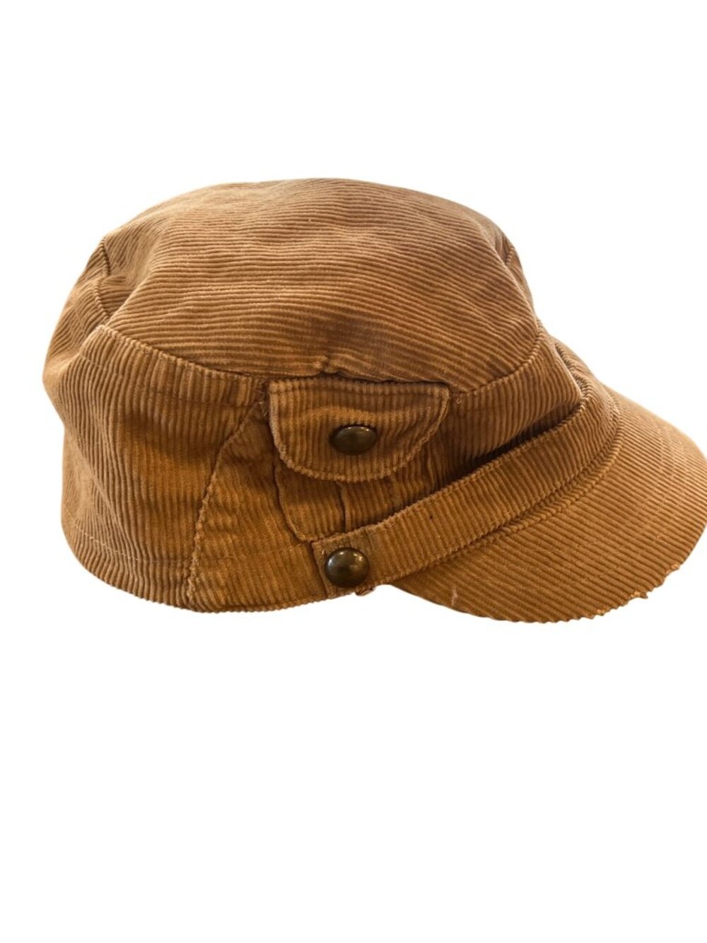 Brown Corduroy Newsboy Military Hat Women's Cap One Size Indie Fashion Accessory